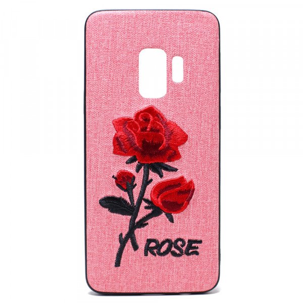 Wholesale Galaxy S9 Design Cloth Stitch Hybrid Case (Pink Rose)